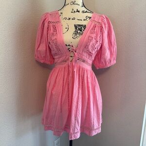 Urban Outfitters Marla Broderie Babydoll Dress in pink, Size Medium